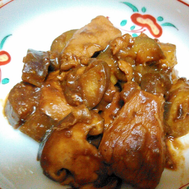 椎茸ナスと鶏肉のバルサミコ味噌炒め